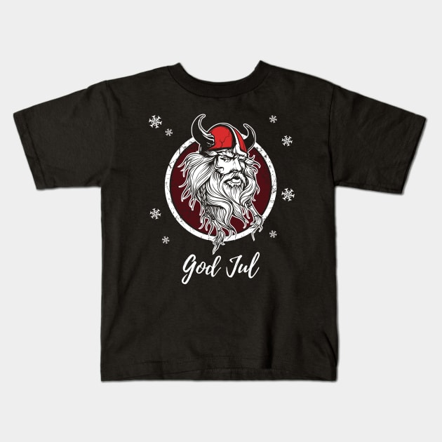 God Jul Merry Christmas Norway Sweden Viking Warrior Norse Nordic Xmas Shirt Kids T-Shirt by stearman